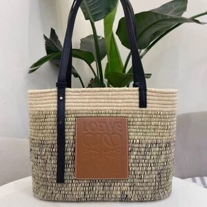 Loewe Square Basket Tote Woven Raffia Small Ombré Black